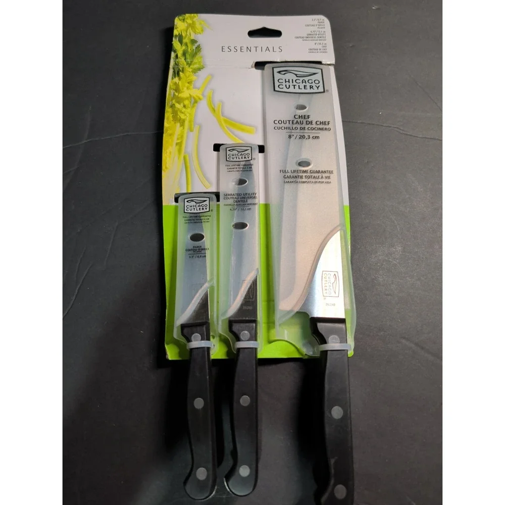 Chicago Cutlery Essentials 3 Pc Kitchen Knife High Carbon S Steel Blade - NEW H8
